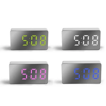 Led Digitalni Alarm Clock Zakrivljena Zatamnjen Led Rasvjeta Elektronički Digitalni Stolni Zaslon Sati Spavaća Soba S 4 Boje Led Clock The Dolby Quiet