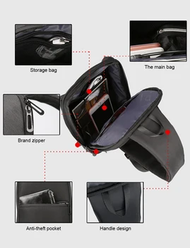 Kingsons Small Ruksak Over Shoulder For Men One strap Chest Bag Leisure Travel 10.1 inch Crossbody Ruksak USB Charging