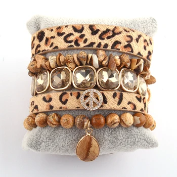 MD New Designer Peace leopard Bracelet Set prirodni kamen 5pcs Prelomi narukvice setovi za žene modni nakit дропшиппинг