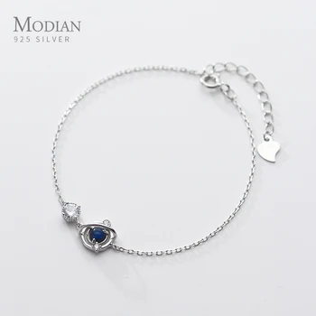 Modian 925 Sterling Silver Blue Crystal Planet Chain & Link Narukvice Za Žene Moda Vjenčanje Korejski Stil Nakita