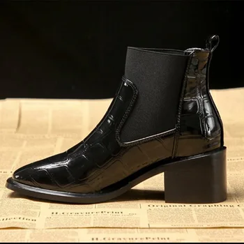 2019 pliš zimske čizme ženske čizme chelsea na trgu petu Engleski stil lakirane kože cipele na visoke potpetice ženske WB1452