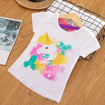 Baby Girl Unicorn t-shirt majice Baby Girl T-shirt Big Girls Shirts Tee Children Girl 3-8 godina ljetnih kratkih rukava, pamuk tees