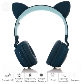 Mačka Ear Bluetooth 5.0 slušalice LED buke djevojke djeca slatka slušalica podržava TF Card Jack 3,5 mm, Mikrofon bežične slušalice