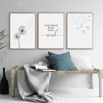 Skandinavski stil maslačak učiniti želja platnu slike Cuadros plakata i grafika zidni umjetničke slike minimalistički za uređenje doma dječje sobe