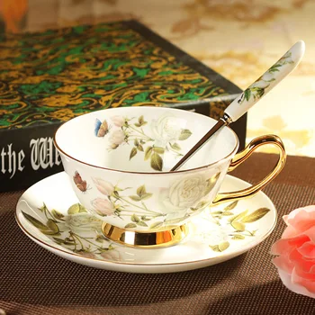 Europski stil pozlata Demitasse čajna šalica mat keramičke kava šalica i tanjurić skup porculan posuđe bubalo cvijet bijele ruže