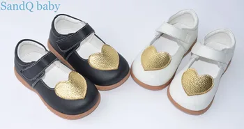 Cipele za djevojčice prirodna koža crna Mary Jane sa zlatnim srcem, Dječje cipele mala djeca vjenčanje krštenja cipele bijela zapatos