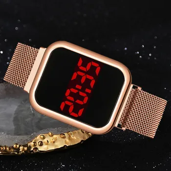 Čelični pojas LED Mesh Pojas Square Head Fashion Watches Business Personality ženski sat Touch-screenDigital ručni sat