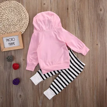 0-2 Y novorođenče girl odjeća Tri odojka roze hoodie majice prugaste hlače i tajice 2 kom. komplet odjeće