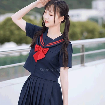 Japanski student mornar srednje škole uniforma moda žene Anime cosplay korejski stil JK Kawaii djevojke tamno plava top suknje ovratnik odijelo