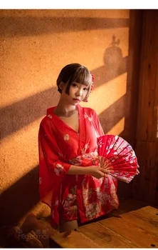 Japanski Kimono haljina cosplay za žene pidžama юката Seksi пижама ispis svila Japan moda sluškinja