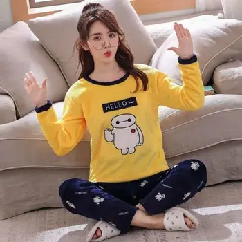 Korejski фланелевая toplo пижама za žene s dugim rukavima kućno odijelo dame pidžama crtani baršun pidžama skup debeli Feminino pidžama