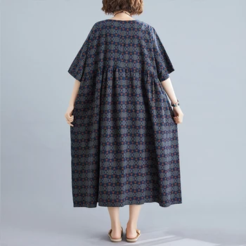 Ženska pamučna posteljina pokrivač cvjetni plus size haljina korejski Elegantan ljuljačka haljina Oversize stare ljetne Maxi duga haljina 5XL 2020