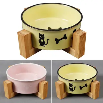 Mačka pas kućni ljubimac keramičke izvoda i piće kombinacija bambusa okvira za pse i mačke vode piti jela Ptica