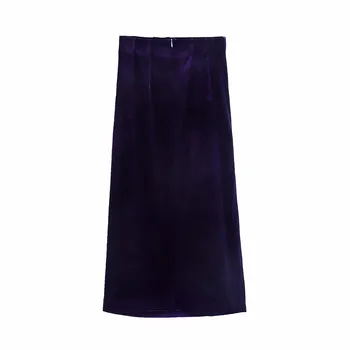 ZA novi Visoki Struk dame nabrane suknje baršun elegantan klasicni ljubičasta završiti maxi suknja Split Jesen Zima Faldas žena 2020