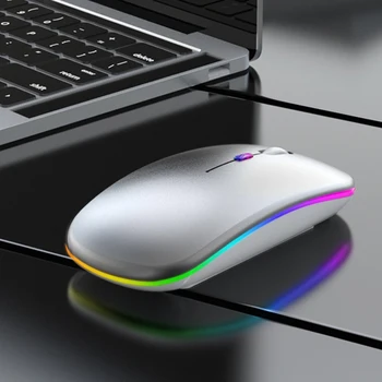 Punjiva tiha bežični miš Dual Mode Bluetooth 5.0 + 2.4 G 1600dpi ergonomski led computer gaming miš Mause za prijenosna RAČUNALA