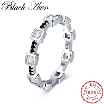 [Crna ость] pravi srebro 925 sterling Crni spinel elegantne prstenje za žene modni Cirkon sterling srebro nakit G008
