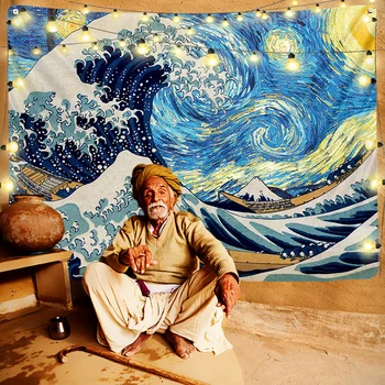 Star mesec noć Van Gogh slikarstvo tiskani dekoracije dnevnog boravka zidna tapiserija yoga mat tepih home dekor umjetnosti 230X180cm