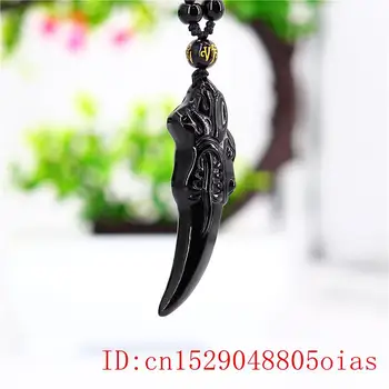 Prirodni Opsidijan vukova zub privjesak darove za muškarce Amulet Šarm kineski nakit ogrlica crna klesanog