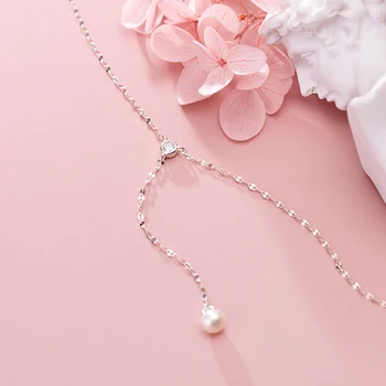 MODIAN 925 sterling srebra sjajna Cirkon Y-oblika oblik elegantan Biser privjesak ogrlice za žene roza boja zlatno ogrlica fin nakit