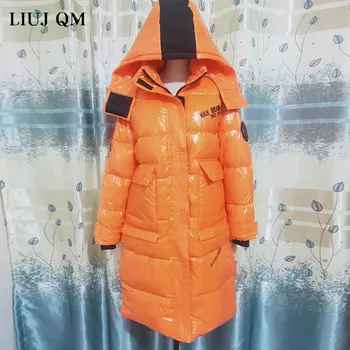 2020 Nova zimska ženska jakna narančaste svijetle plus size ženska jakna dugu iznad koljena moda s kapuljačom pamuk žena parkovi kaput