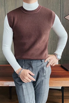 Britanski stil jesen zima bez rukava džemper, prsluk Muška odjeća 2020 Slim Fit okrugli ovratnik svakodnevni plesti povući Homme 5 boja prodaja