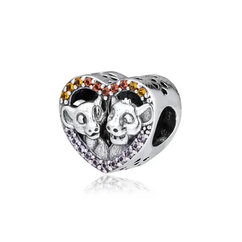 Pjenušava Simba & Nala Heart Charm srebrne perle za izradu nakita idealni originalni ovjes 925 srebra narukvice za žene DIY perle