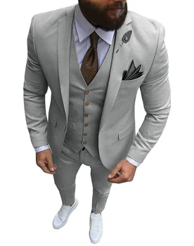Muškarci 3 kom odijela Slim Fit Business Casual šampanjac rever kaki formalne tuxedos za vjenčanje zaručnici (sportska jakna+hlače+prsluk).