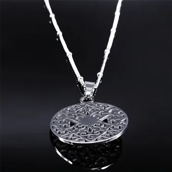 2021 cvijet, kamen i inox ogrlica krug srebrnu boju Ogrlice za žene Boho nakit collier femme N4454S04