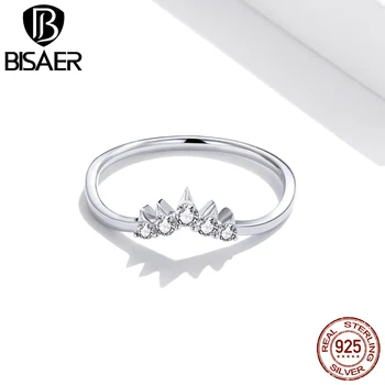 BISAER 925 sterling srebra prsten zauvijek jasno CZ Crown prst prsten žene vjenčanje vjenčanje dekoracije ECR686