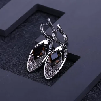 GEM'S BALLET prirodni dimi kvarc stare gotičke nakit setovi čistog srebra 925 sterling naušnice, prsten skup za žene fin nakit