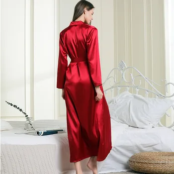 Seksi žene duge haljine silky atlas ogrtač šarm ночнушка izduženi casual haljinu s dugim rukavima ogrtač kućna odjeća odjeća za spavanje XA140F