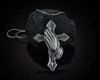 Berba srebrne boje metala križ privjesak ogrlica za muškarce žene klasične ruke zajedno molitva ogrlica nakit