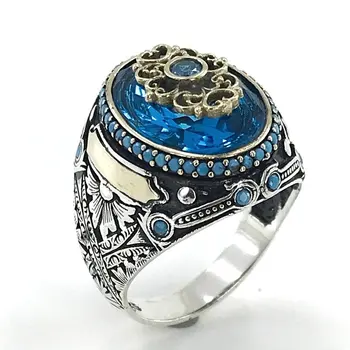 Reng-i Ala Aquamarin custom Srebro muški prsten, ručni rad
