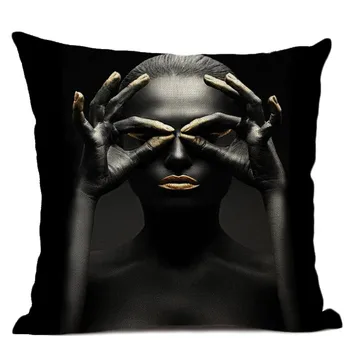 Crna pamučna posteljina, jastuk Afrika stil ispisa jastučnicu rublje učinjeno jastučnicu crna pozadina sjedalo