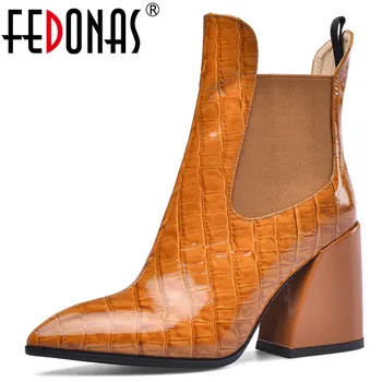 FEDONAS ženski novi veliki veličina Chelsea čizme visoke štikle stranka dance cipele žena kvaliteta prirodna koža žene su tople čizme