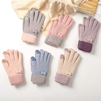 Ženski moda kukičane rukavice zima luk-čvor biserna ukras žene vanjski full prst rukavice debeli toplo Dama rukavice