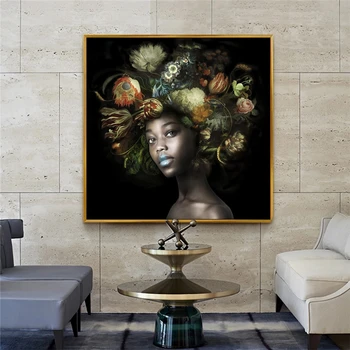 Crna žena sa cvijećem na glavi ulje na platnu ispis na platnu umjetničkih plakata i graviranje Afrička flower girl umjetničke slike Cuadros