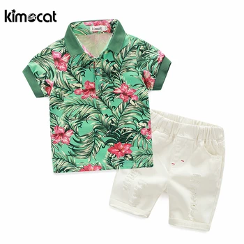 Kimocat Boys Set ljeto kratki rukav majica 2 komada+hlače crveni i bijeli i zeleni Baby Boy odjeća pamuk djeca dječje odijevanje