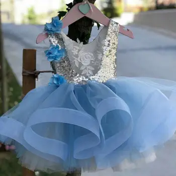 2019 2-7Y djevojke Princeza haljinu sequined čipke šarenilo cvijeća haljina bez rukava