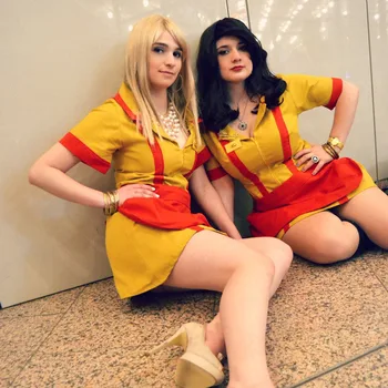 Dva slomljena Djevojke cosplay odijela Caroline Wesbo&Channin uniforma bar restoran radna pregača haljina Halloween kostime za žene