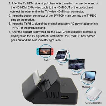 Prekidač HDMI Video Converter za Nintend Switch punjenje hlađenje prijenosni baza TV projektor