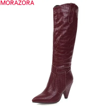 MORAZORA 2020 veliki veličina 35-47 trendy čizme do koljena jednobojnu zima toplo zapadne čizme od umjetne kože ženske čizme