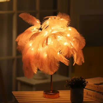 Nordic DIY Natural страусиное pero noćno svjetlo lampe spavaća soba kabinet dnevni boravak ured kućni ukras LED noćno svjetlo