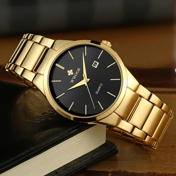 Relojes hombre 2020 WWOOR zlatni sat muški luksuzni Muški ručni kvarcni sat poslovne sat od nehrđajućeg čelika, vodootporan automatski satovi datuma