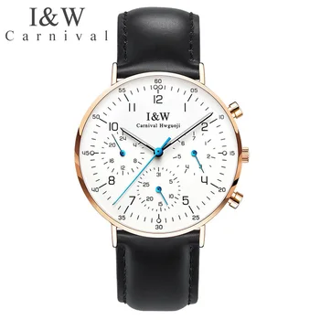 Carnival Simple Quartz Watch Men I&W ultra-tanki 6 mm ručni sat Kožni remen muške vodootporne sat New Clock relogio masculino