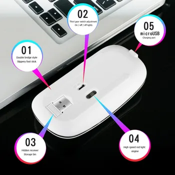 A5 bežični mikro-USB-punjive miš šarene dah svjetlo igre miša PC desktop ured zabava pribor za laptop