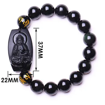 Prirodni crni opsidijan Buda narukvica osam svece zaštitnike 8-12 mm kineski Zodijak cijele perle narukvica muškarci žene sretne nakit