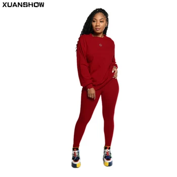 XUANSHOW jesen moda Osnovne 15 boja puna ženski set od dva komada majica jogging hlače odjeća sportska odijelo ženske odjeće S-XXL