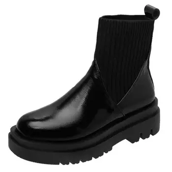 2020 Najnovije Kožne Čizme Do Žene Kvadratnom Čarapa Platforme Chelsea Čizme Gumicom Piste Cipele Zapatos De Mujer