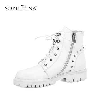 SOPHITINA New jesenje čizme Ženske cipele visoke kvalitete prirodna koža i retro cijele čarapa udobne cipele na nisku petu cipele sa zakovicama M50